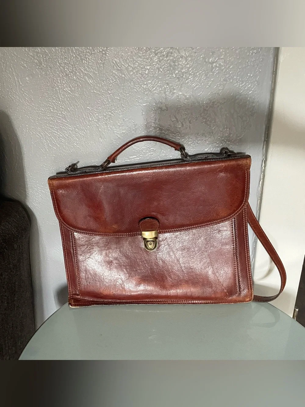 Classic Men's Italian, leather Leather Briefcase - Brown